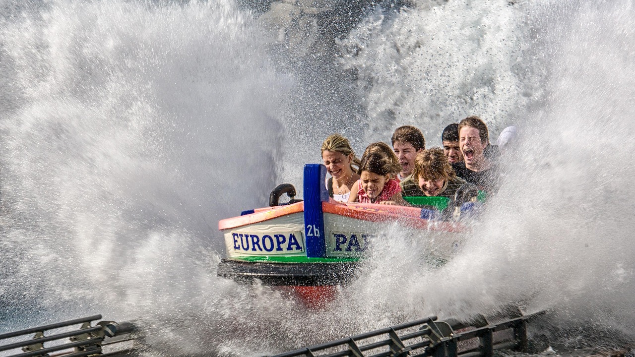 amusement park, europa park, boat, park, waterslide, nature, water, splash, fun, children